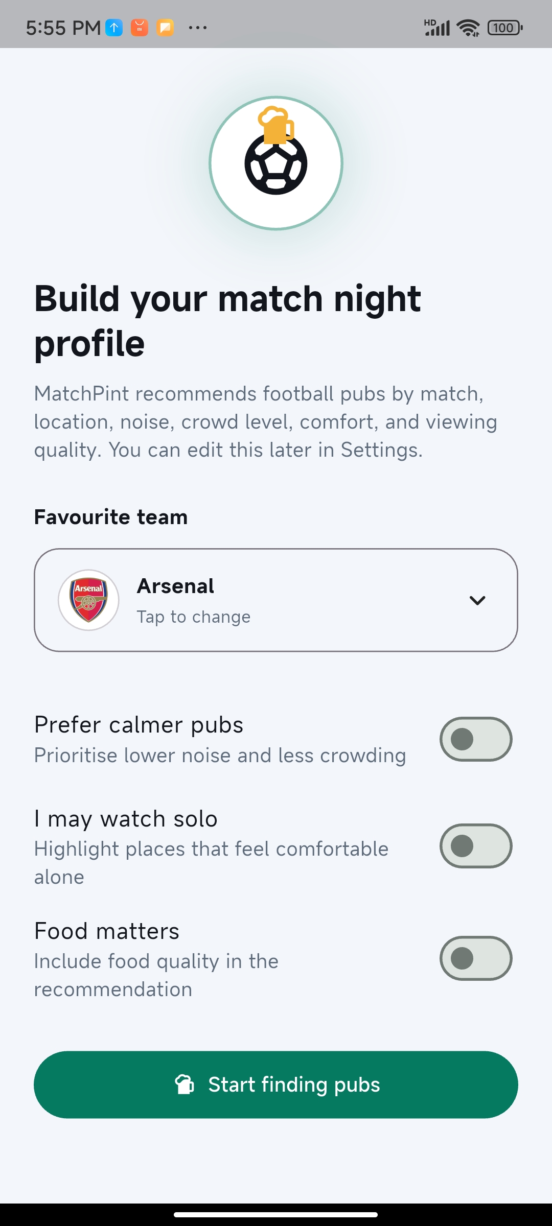 Onboarding flow screens