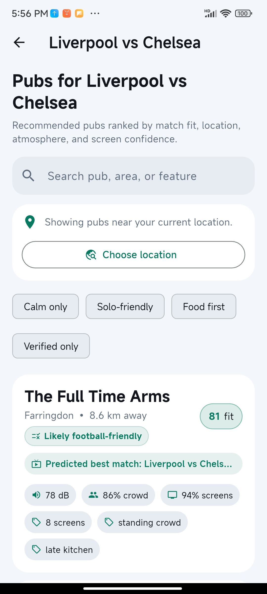 Pubs search screen